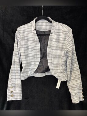 LYANER Cropped Tweed Plaid Blazer Jacket Size M NWT